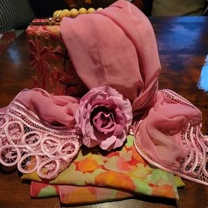 Gift basket of vintage spring purse and 2 scarves